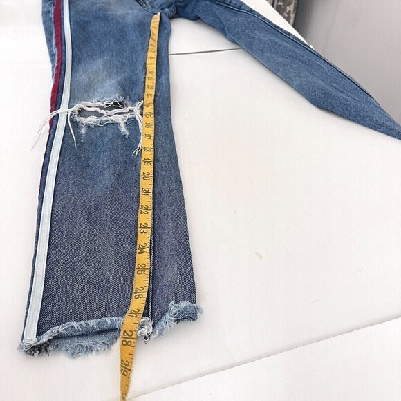 One X One Teaspoon Jeans Women 23 Blue Tuxedo Stripes Distressed Straight Grunge - Picture 8 of 10